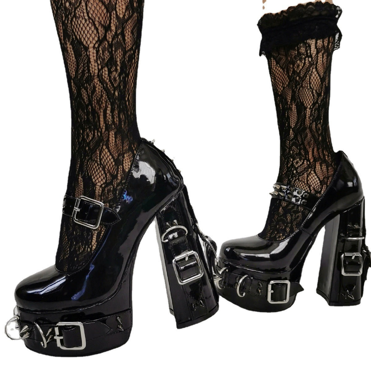Europäische und amerikanische Gothic-Schuhe mit Rivet Y2g, Plateauschuhe für Damen, dicke Absätze, große Größen