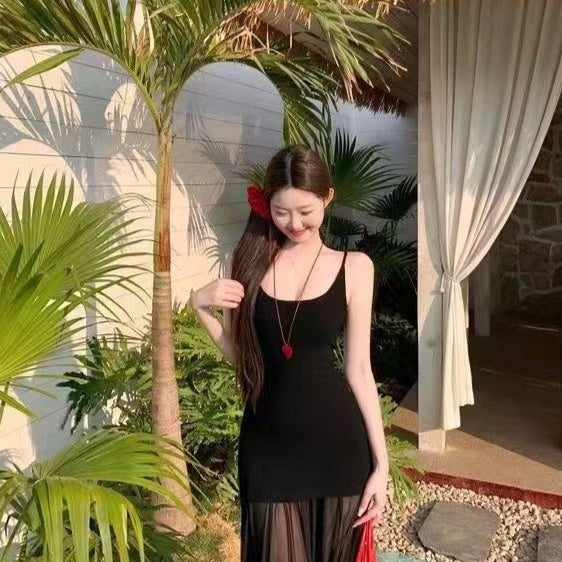 Schwarzes langes Kleid im chinesischen Retro-Stil aus TR-Gewebe, S–XL