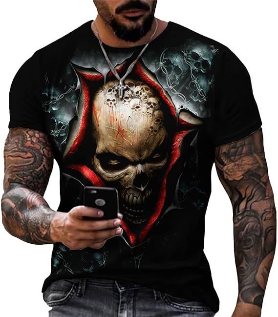Bedrucktes Herren-T-Shirt mit Totenkopfmotiv, Kurzarm, Rundhalsausschnitt – Bestseller