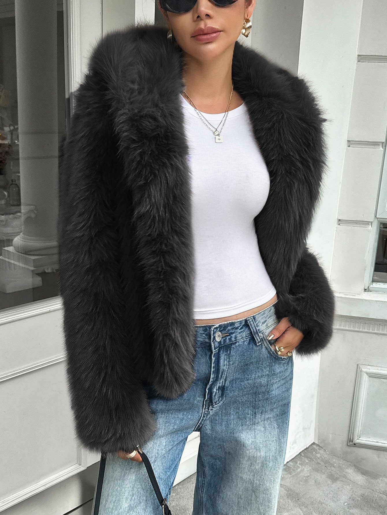 Plüsch-Felljacke für Damen – Langer Ärmel & Superweich