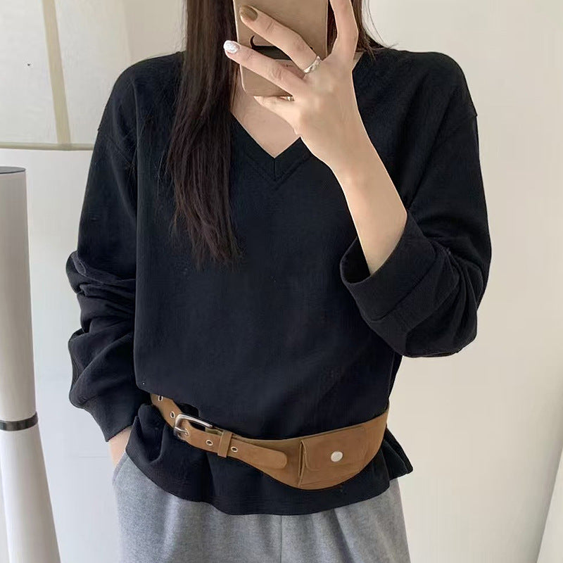 Stylisches Korean-Style V-Neck Shirt mit freien Schultern