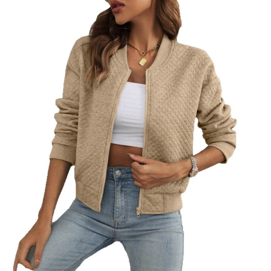 Langärmliger, einfarbiger Mantel mit Stehkragen und Reißverschluss