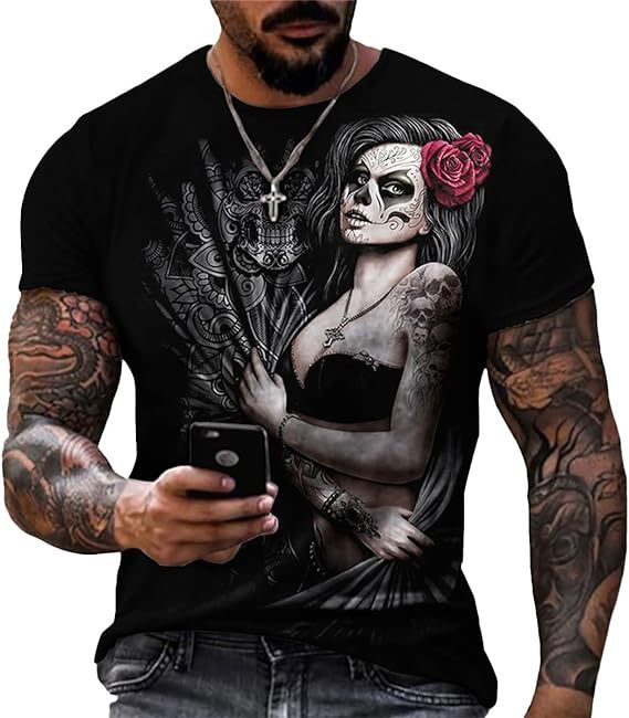 Bedrucktes Herren-T-Shirt mit Totenkopfmotiv, Kurzarm, Rundhalsausschnitt – Bestseller