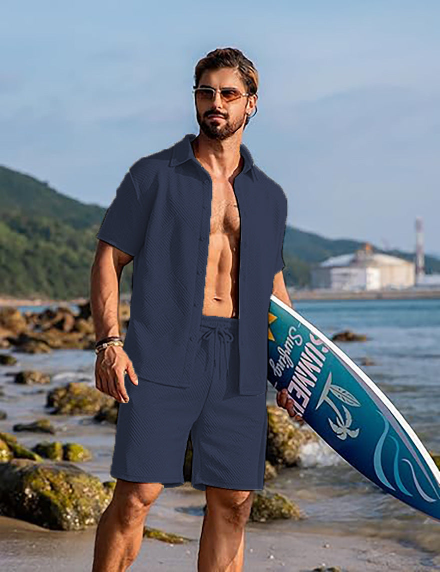 Herren Strick-Sommer-Set – Kurzarmhemd & Shorts