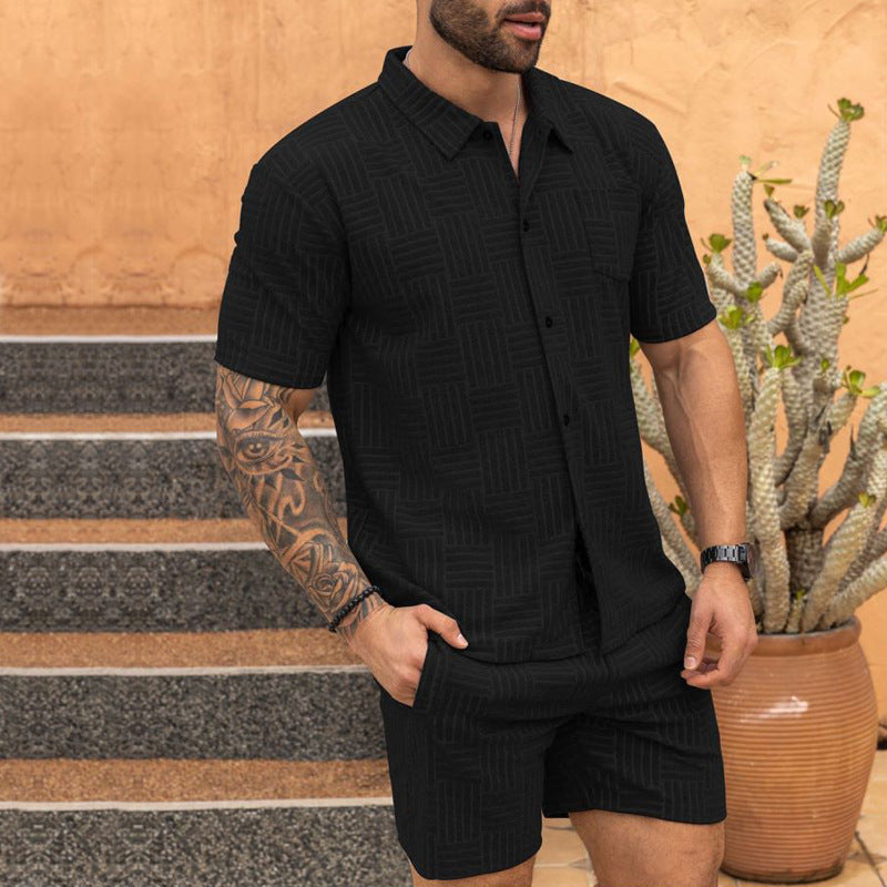 Jacquard Herren Sommer-Set – Kurzarmhemd & Shorts