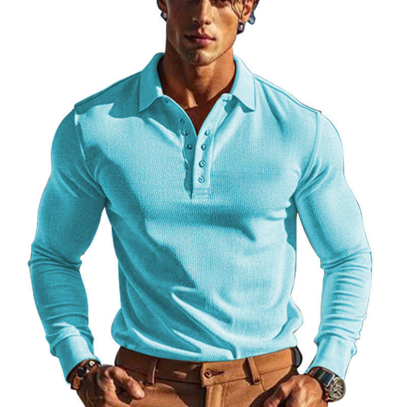 Herren Waffelstrick Polo – Slim Fit Langarmshirt