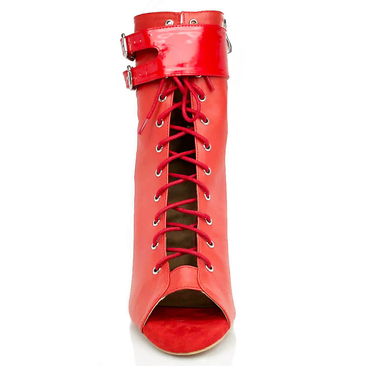 Stylische Damen High Top Boots – Lace‑up, High Heel, Open Toe