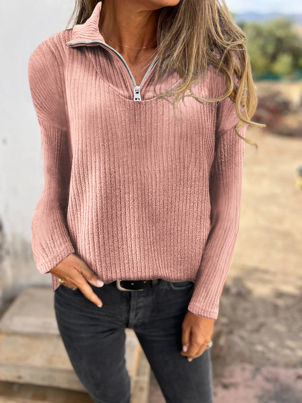 Pullover mit Reißverschluss, langärmeliger Strickpullover, Freizeitmantel