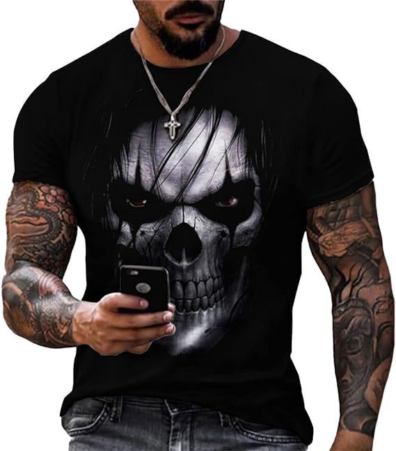 Bedrucktes Herren-T-Shirt mit Totenkopfmotiv, Kurzarm, Rundhalsausschnitt – Bestseller