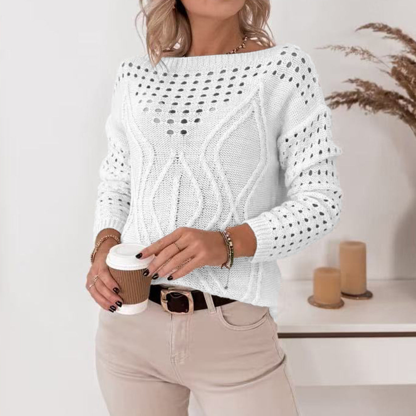 Damen-Sweater in Weiß – Lockerer Pullover aus Polyester, S–XL