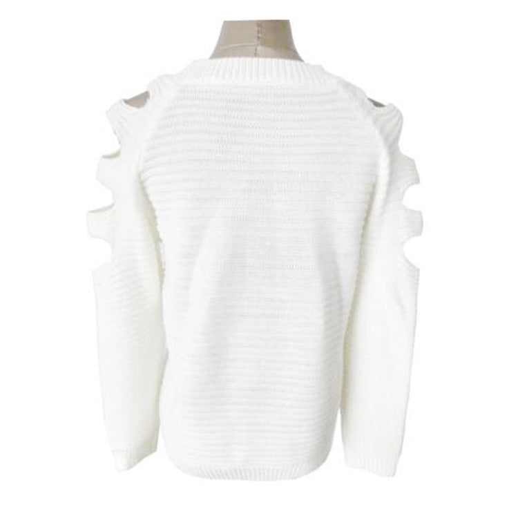 Damenpullover mit Lochstrick und Flausch – Weiß & Grau, S–XL