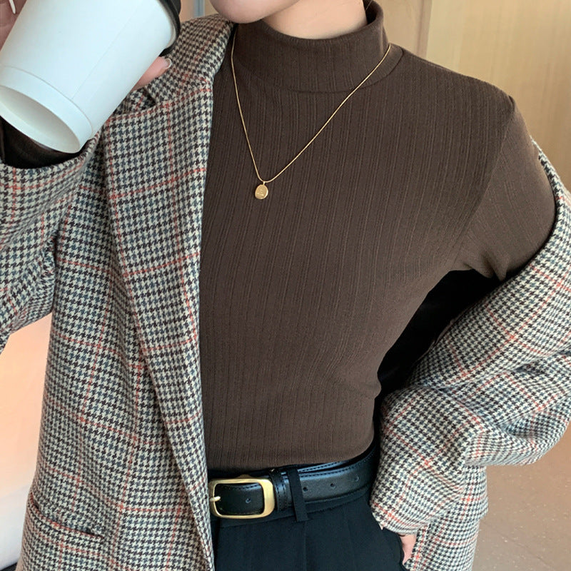 Doppelseitiges Dralon Halb-Rollkragen-Unterhemd für Damen, langärmeliges warmes Oberteil