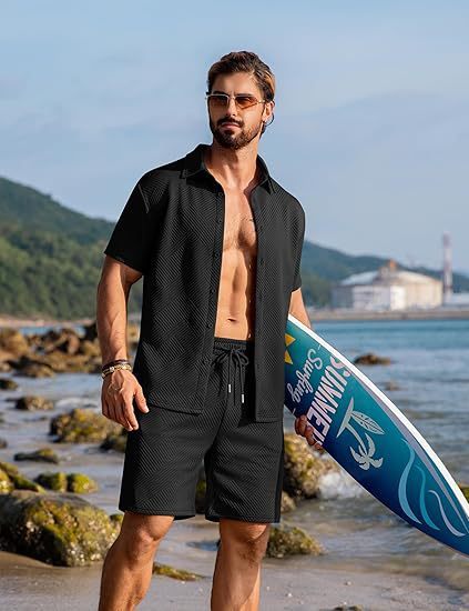 Herren Strick-Sommer-Set – Kurzarmhemd & Shorts