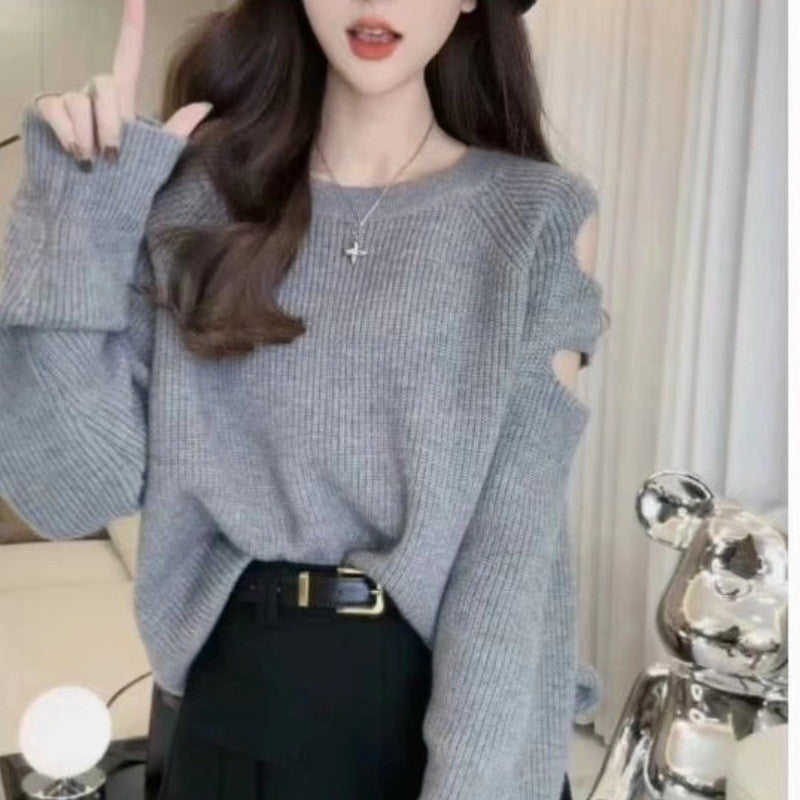 Schulterfreier Strickpullover im Socialite-Stil – Einheitsgröße