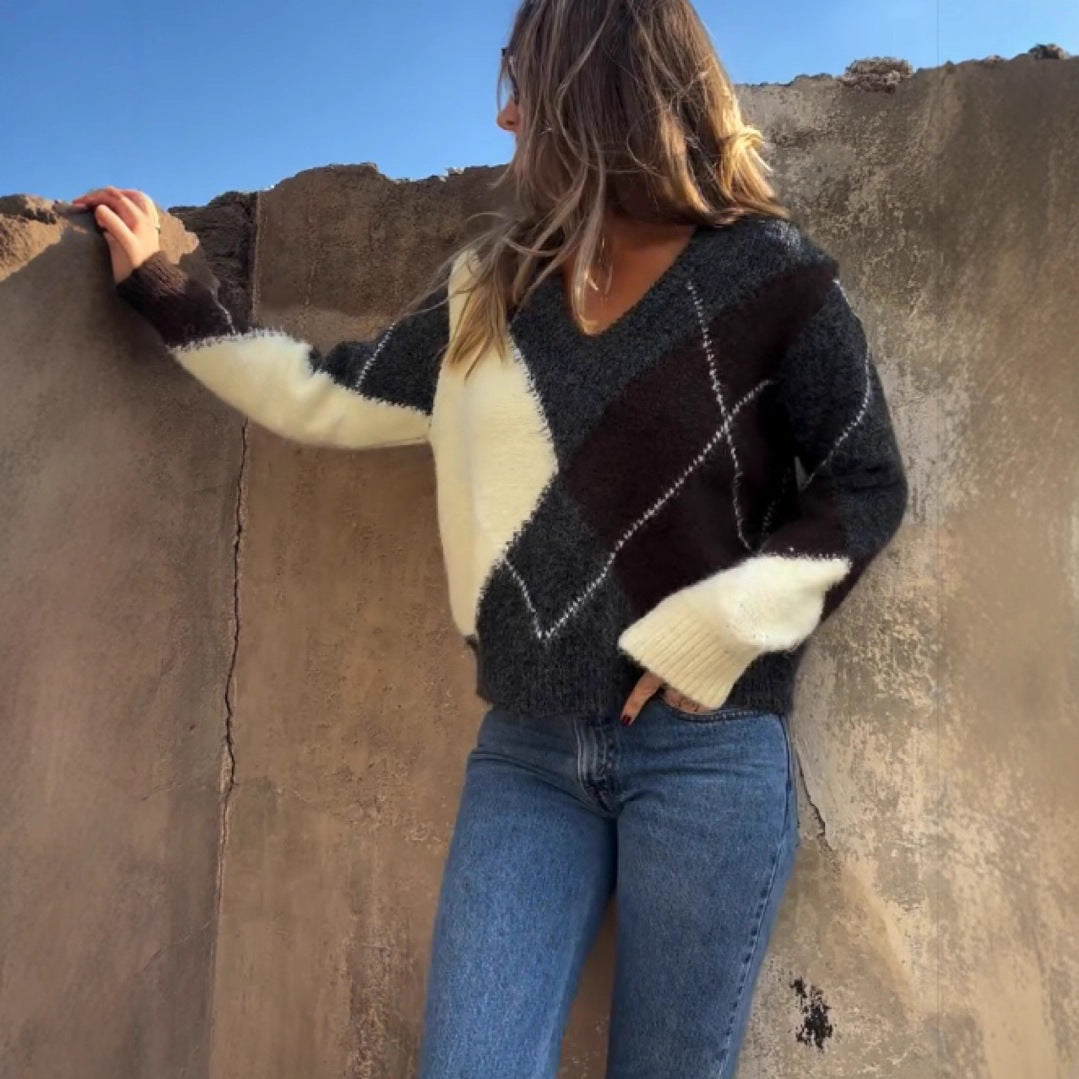 Kurz geschnittener Damen-Karopullover – Street-Fashion Sweater, S–L