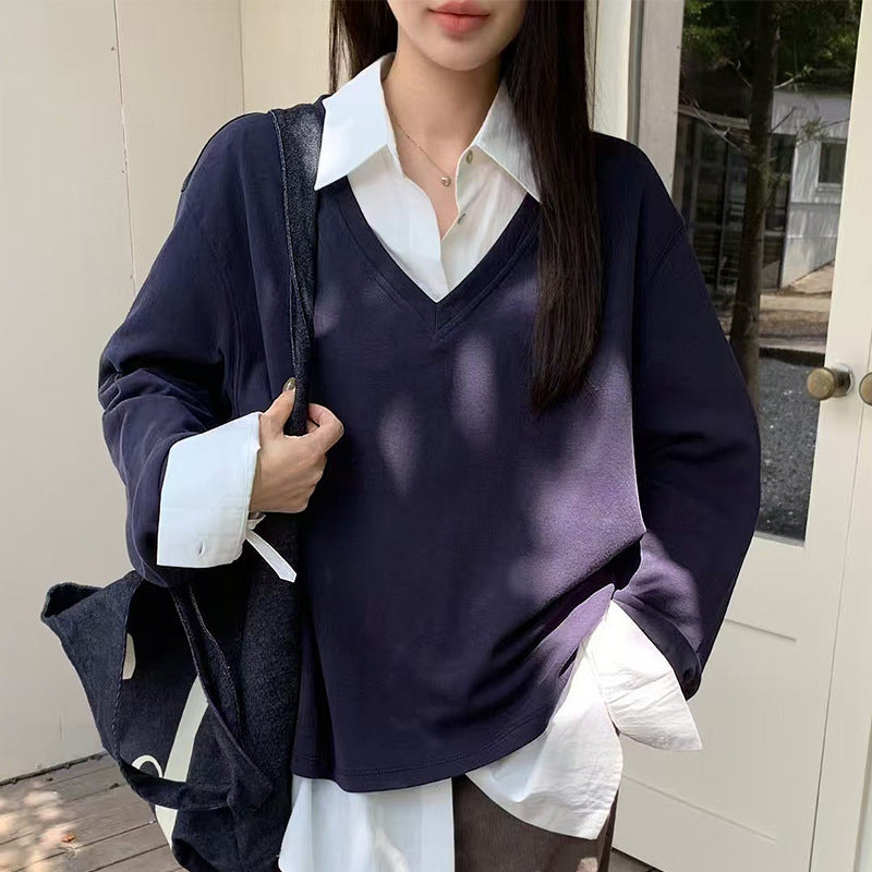 Stylisches Korean-Style V-Neck Shirt mit freien Schultern