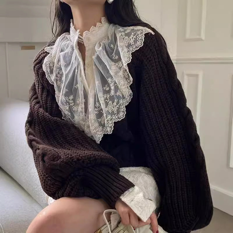 Eleganter Damen-Pullover mit Puffärmeln und Twist-Design – Einheitsgröße, Polyester, langarm