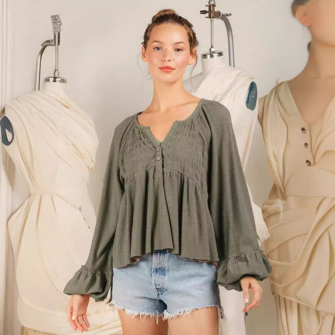 Elegante Damenbluse mit Ballonärmeln – Pullover-Bluse aus Polyester, Normal-Länge ca. 50 cm, Größen S–XL