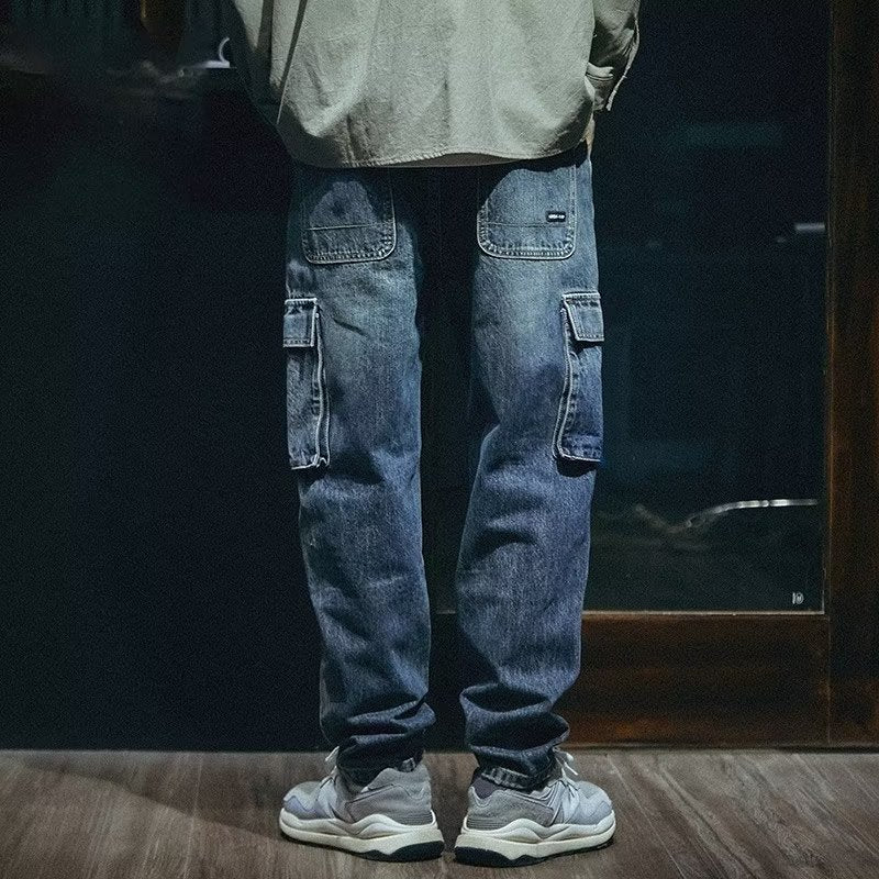 Basic Freizeit-Jeanshose aus blauem Denim mit Reißverschluss