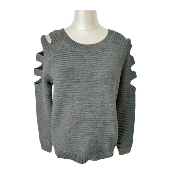 Damenpullover mit Lochstrick und Flausch – Weiß & Grau, S–XL