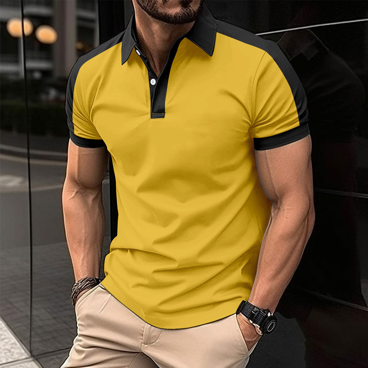 Herren Kurzarm-Poloshirt aus Baumwollmix – Uni-Farben mit Seitenschlitz