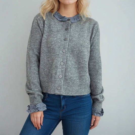 Klassische Damen-Cardigan aus Polyester – Grau & Dunkelblau, S–L