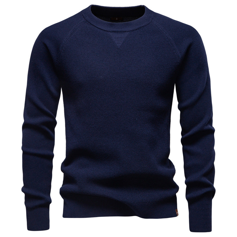 Modischer, einfarbiger Rundhals-Strickpullover für Herren – Hochwertiger Business-Casual-Stil
