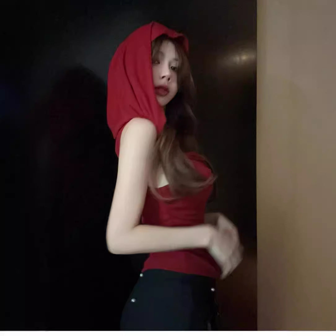 Trendige Damen-Swing-Weste mit roter Kapuze – Perfekt für den Sommer