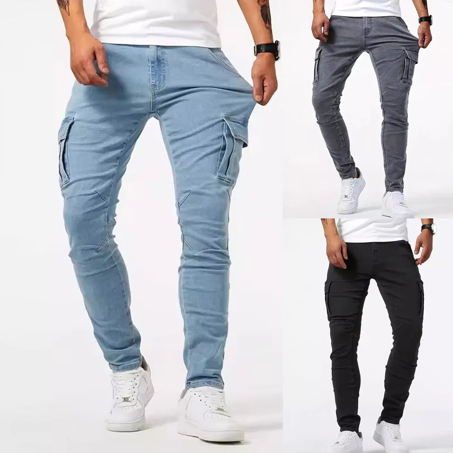 Lässige Herren-Cargohose, stylische Stretchhose der Marke Tide, Frühling/Sommer, Grau, Neu, Passform, gerader Schnitt, leichte Jeans