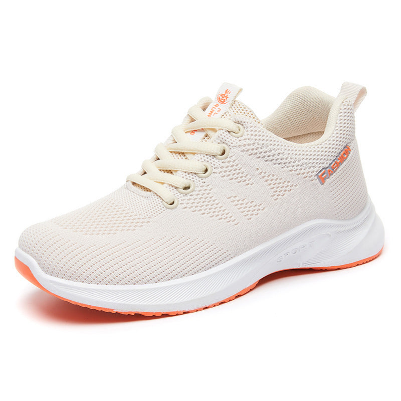 Atmungsaktive Fly Laufschuhe aus gewebtem Mesh, flache Sneaker mit weicher Sohle für Damen