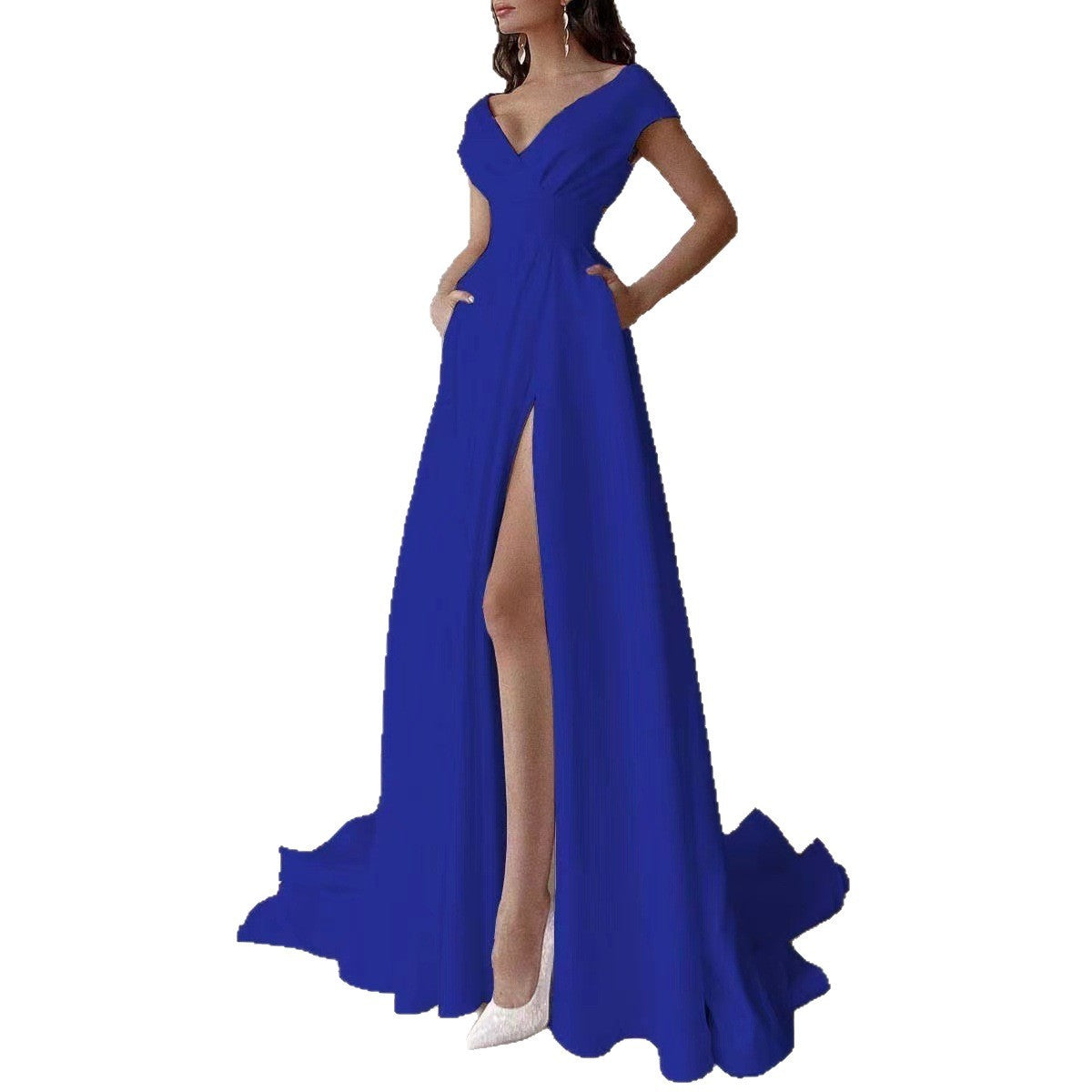 Ladies Mid Waist Solid Color Elegant Dress