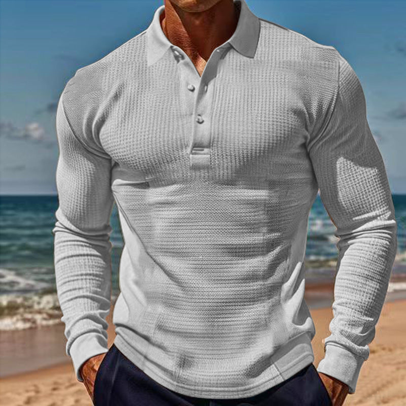 Herren Waffelstrick Polo – Slim Fit Langarmshirt