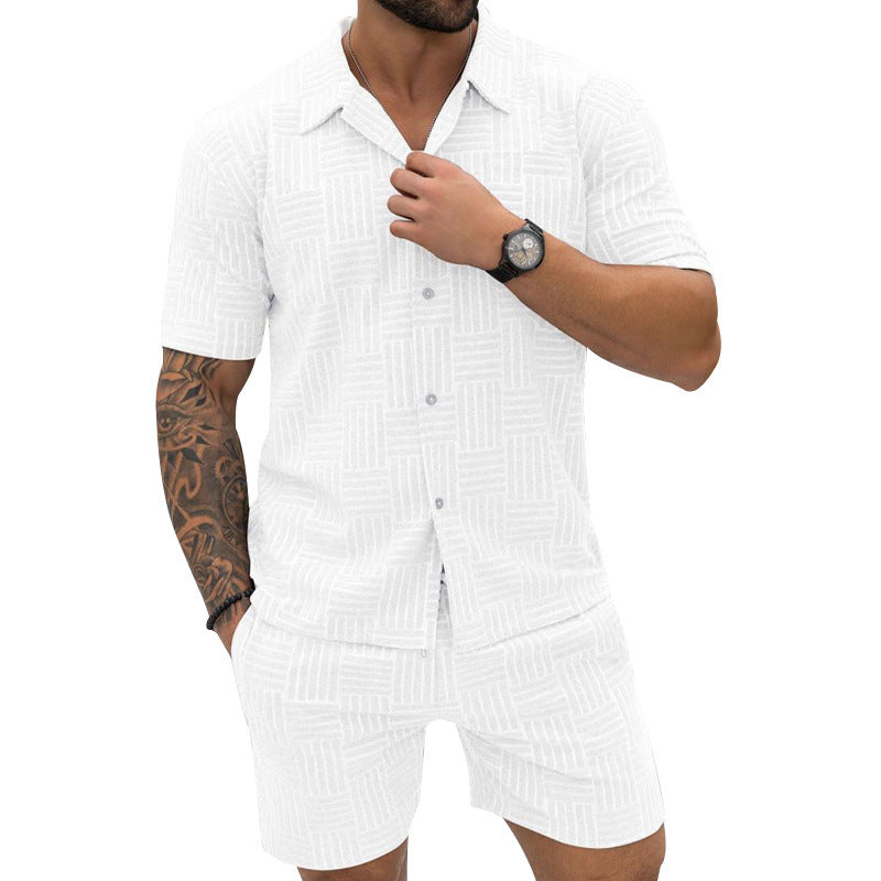 Jacquard Herren Sommer-Set – Kurzarmhemd & Shorts