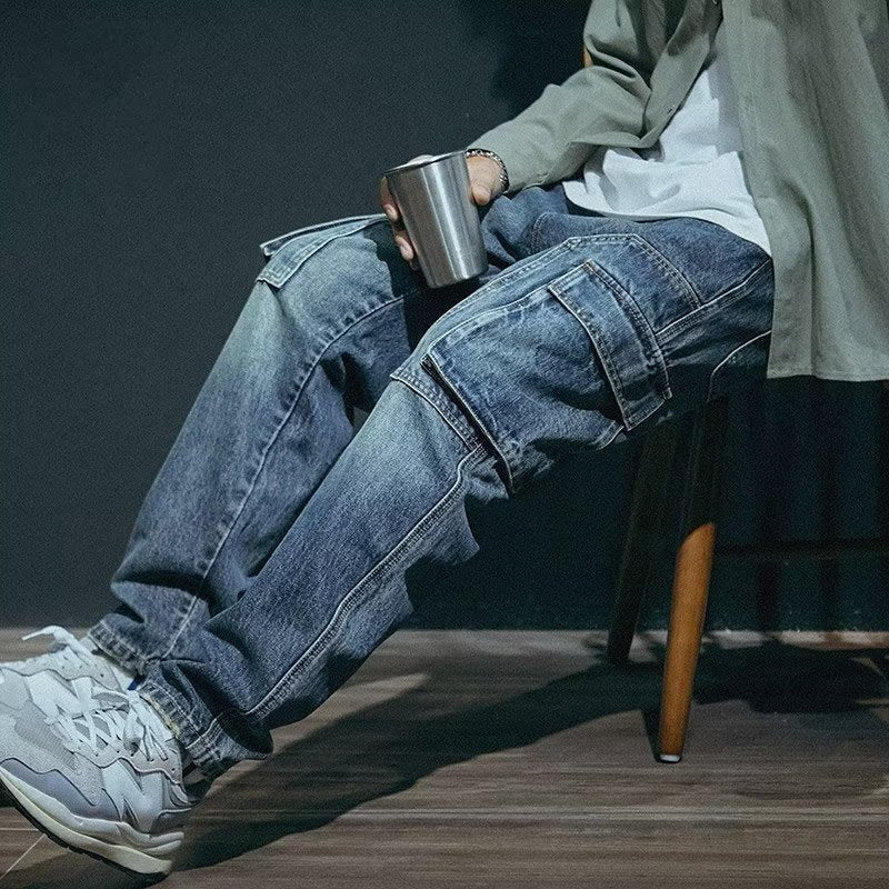 Basic Freizeit-Jeanshose aus blauem Denim mit Reißverschluss