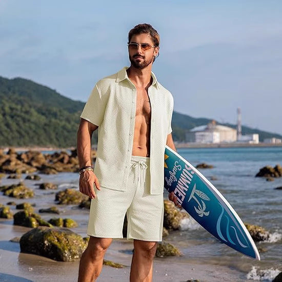 Herren Strick-Sommer-Set – Kurzarmhemd & Shorts