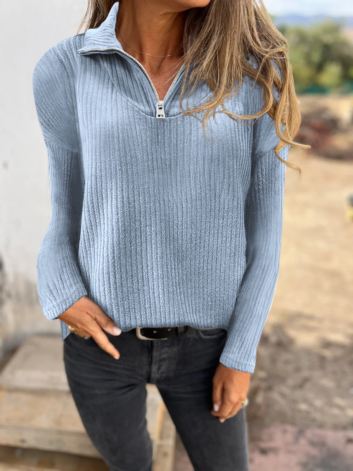 Pullover mit Reißverschluss, langärmeliger Strickpullover, Freizeitmantel