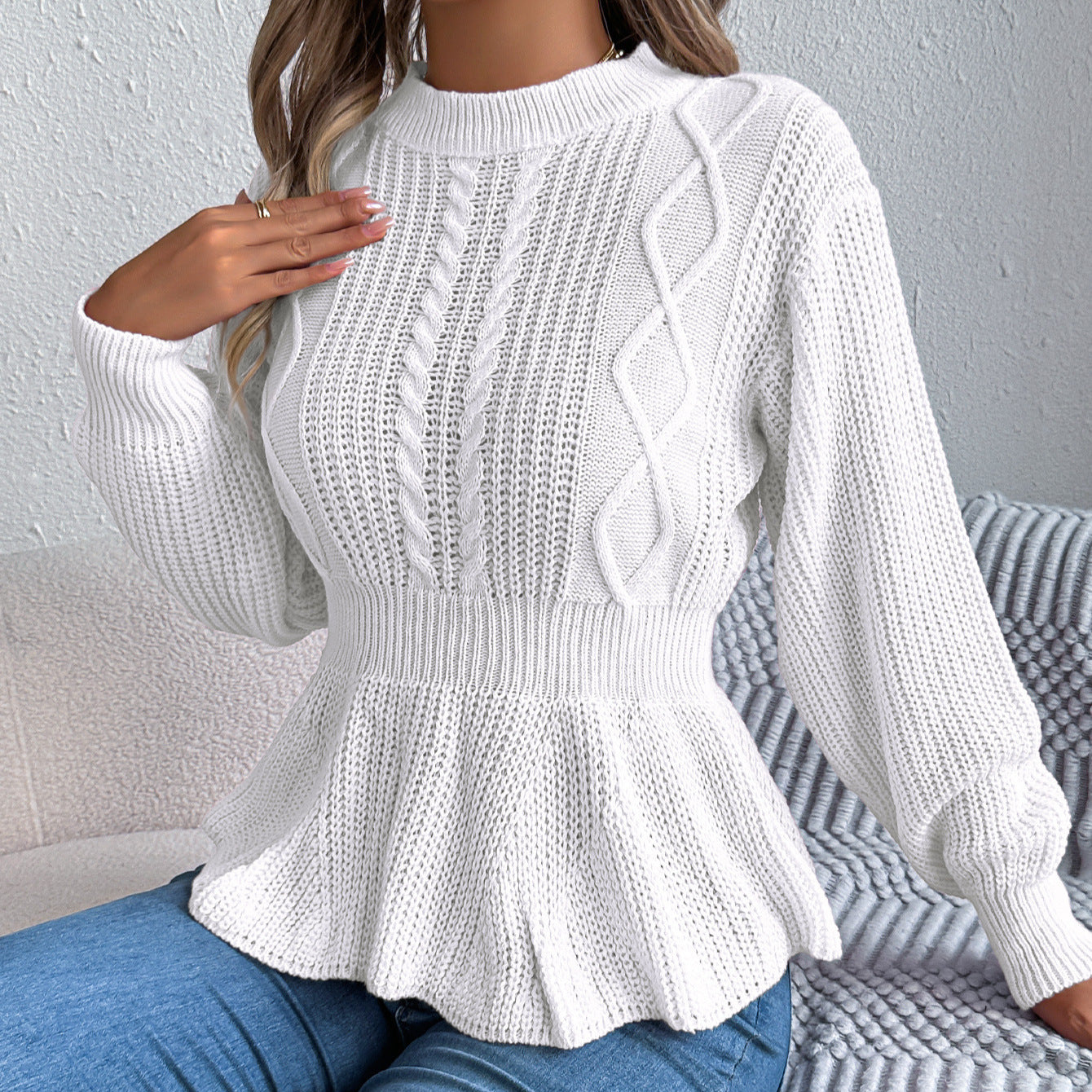 Twist Waist Trimming Ruffles Long Sleeve Pullover