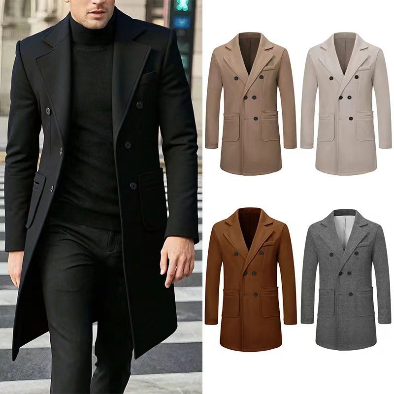 Herren-Wollmantel, Wollmantel, lässiger Trenchcoat