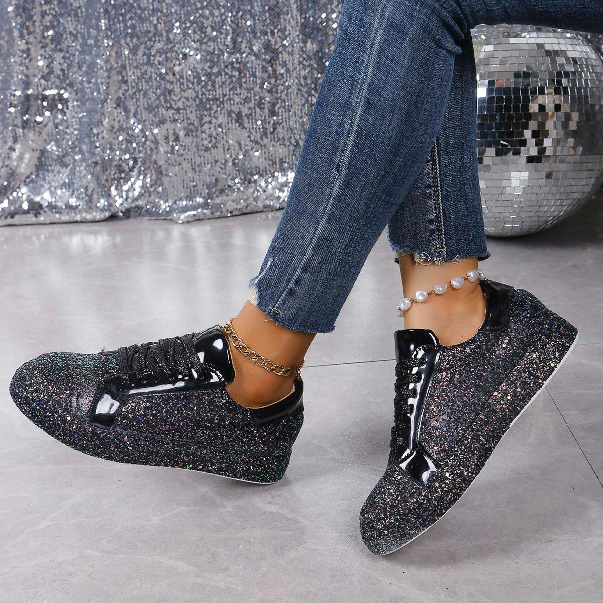 Modische Damen Sneakers – Paillettenlook