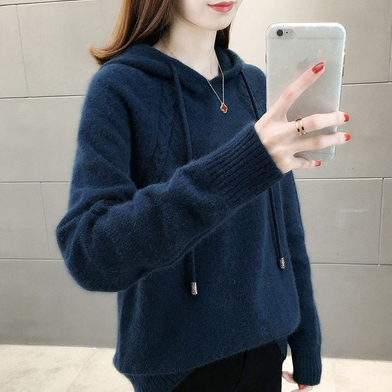 Damen-Hoodie-Sweater mit 3D-Details – Lockerer Acrylpullover, One Size