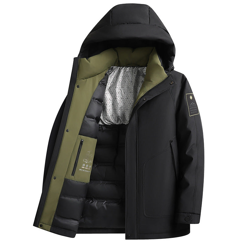 Outdoor-Kapuzenjacke mit weißer Entendaunenfüllung