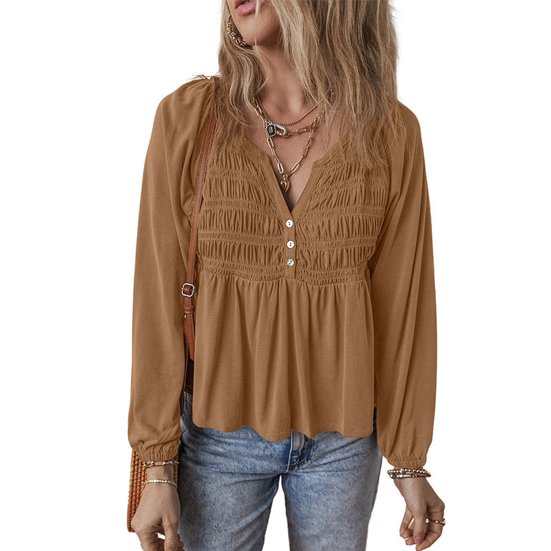 Damen Rüschenshirt aus Viskose in Braun & Beige, S–XL