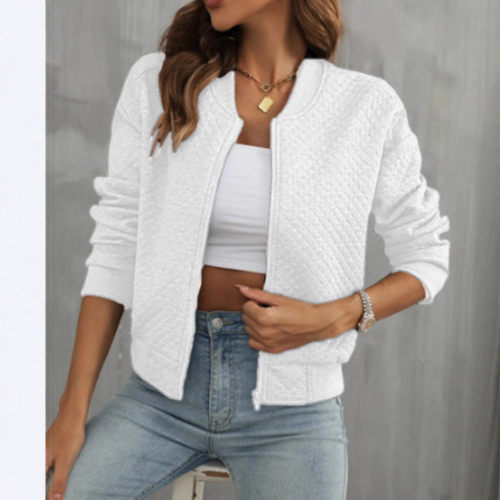 Langärmliger, einfarbiger Mantel mit Stehkragen und Reißverschluss