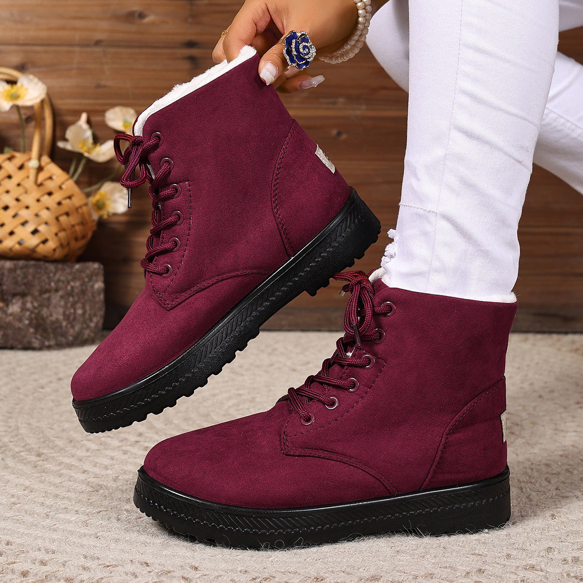 Stylische Damen Schneestiefel – Wasserdicht, High-Top, mit warmer Baumwollfüllung