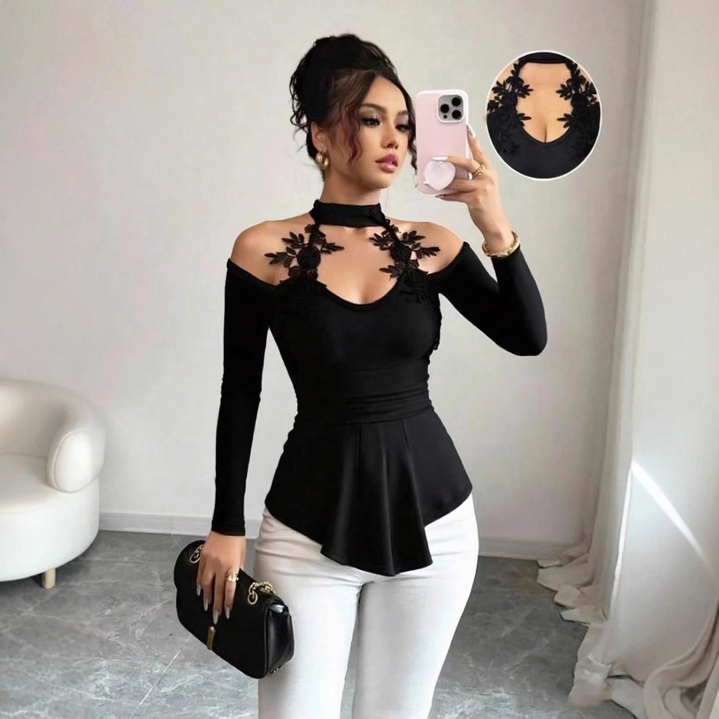 Sexy Slim-Fit Top mit ausgesparten Schultern