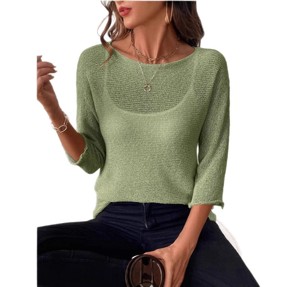 Elegantes Damentop mit 3/4-Ärmel – Leicht & Durchscheinend, S–3XL