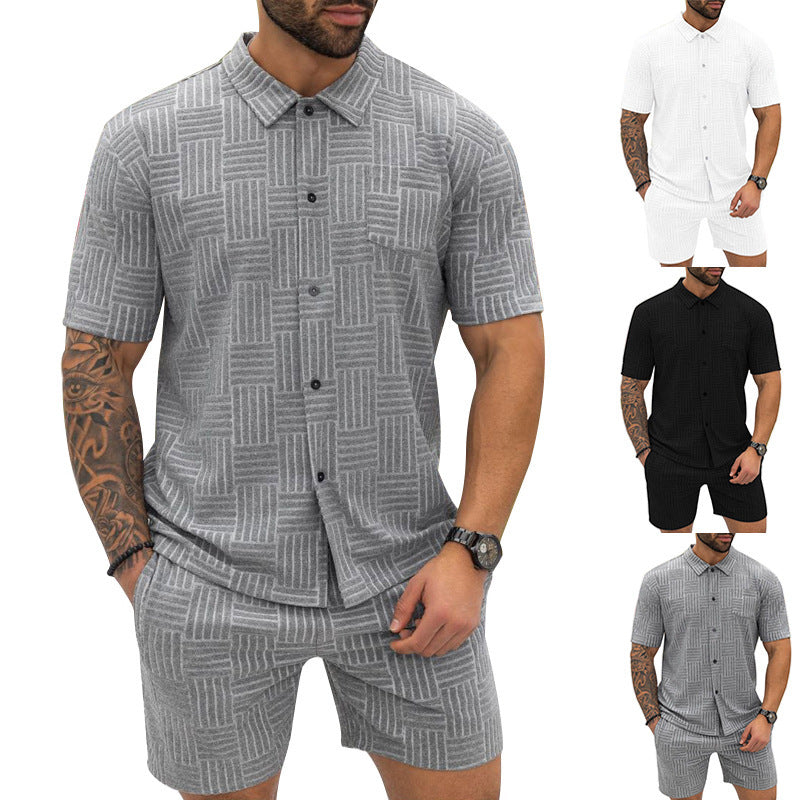 Jacquard Herren Sommer-Set – Kurzarmhemd & Shorts