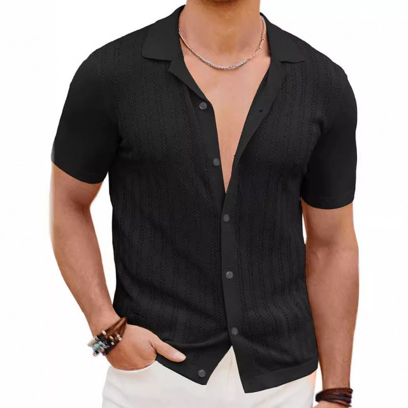 Herren Kurzarm-Cardigan aus Leinenmix – Leichtes Freizeitshirt in Unifarben