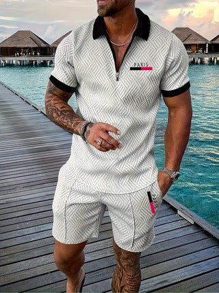 Herren Casual Beach Set – Karomuster Shirt + Shorts
