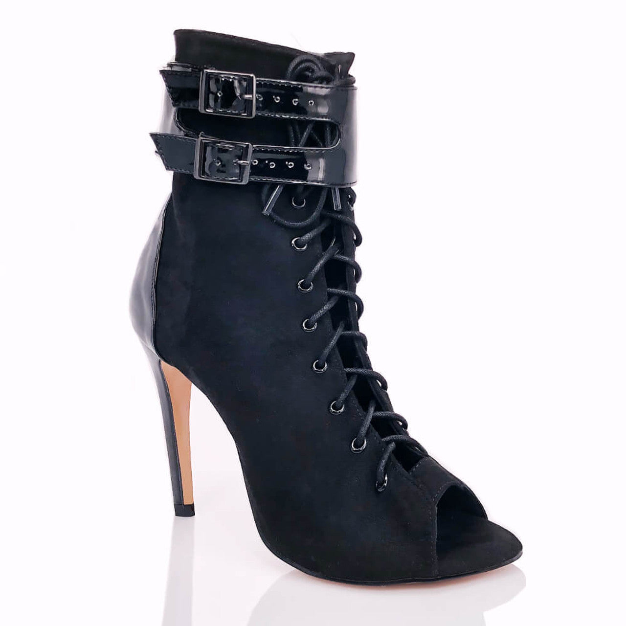 Stylische Damen High Top Boots – Lace‑up, High Heel, Open Toe